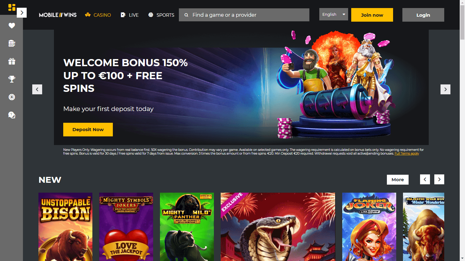 Mobile Wins Casino Desktop screenshot